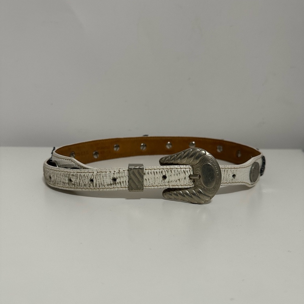 Al Beres Western Belt Distressed White Leather & Silver Buckle Women’s Size 28